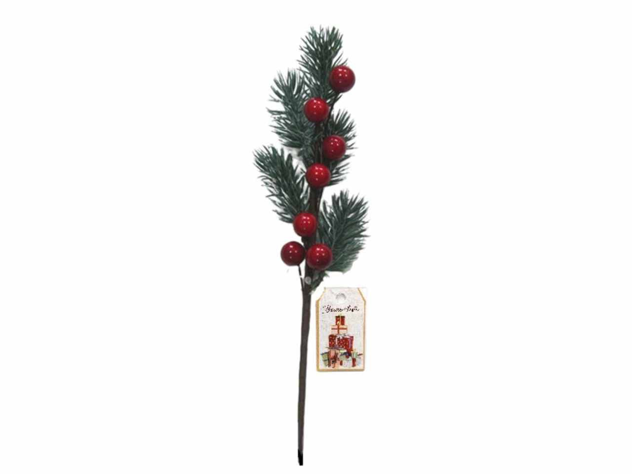 Rametto aghi pino c/bacche rosse 25x6cm