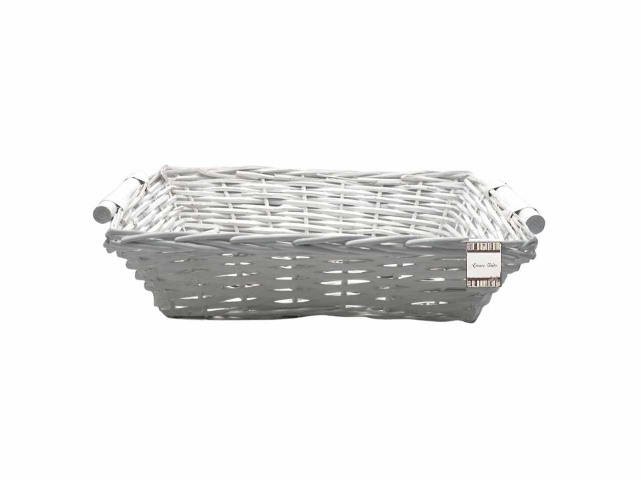 Cesto rett. legno bianco 43x34/12cm c/manici