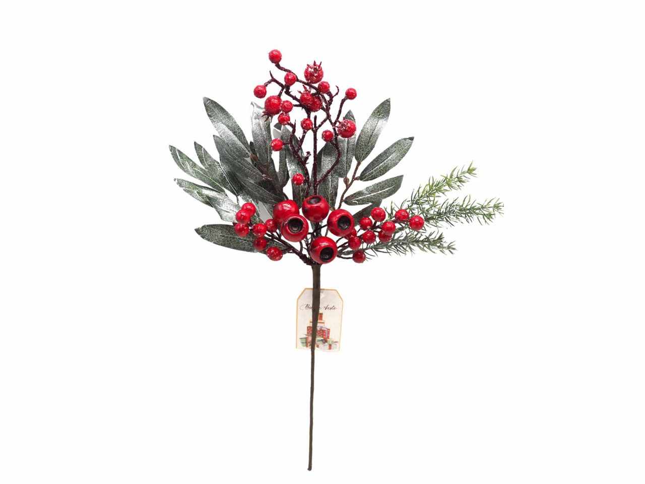 Pick c/foglie + bacche rosse 41x14 cm/d.7 cm