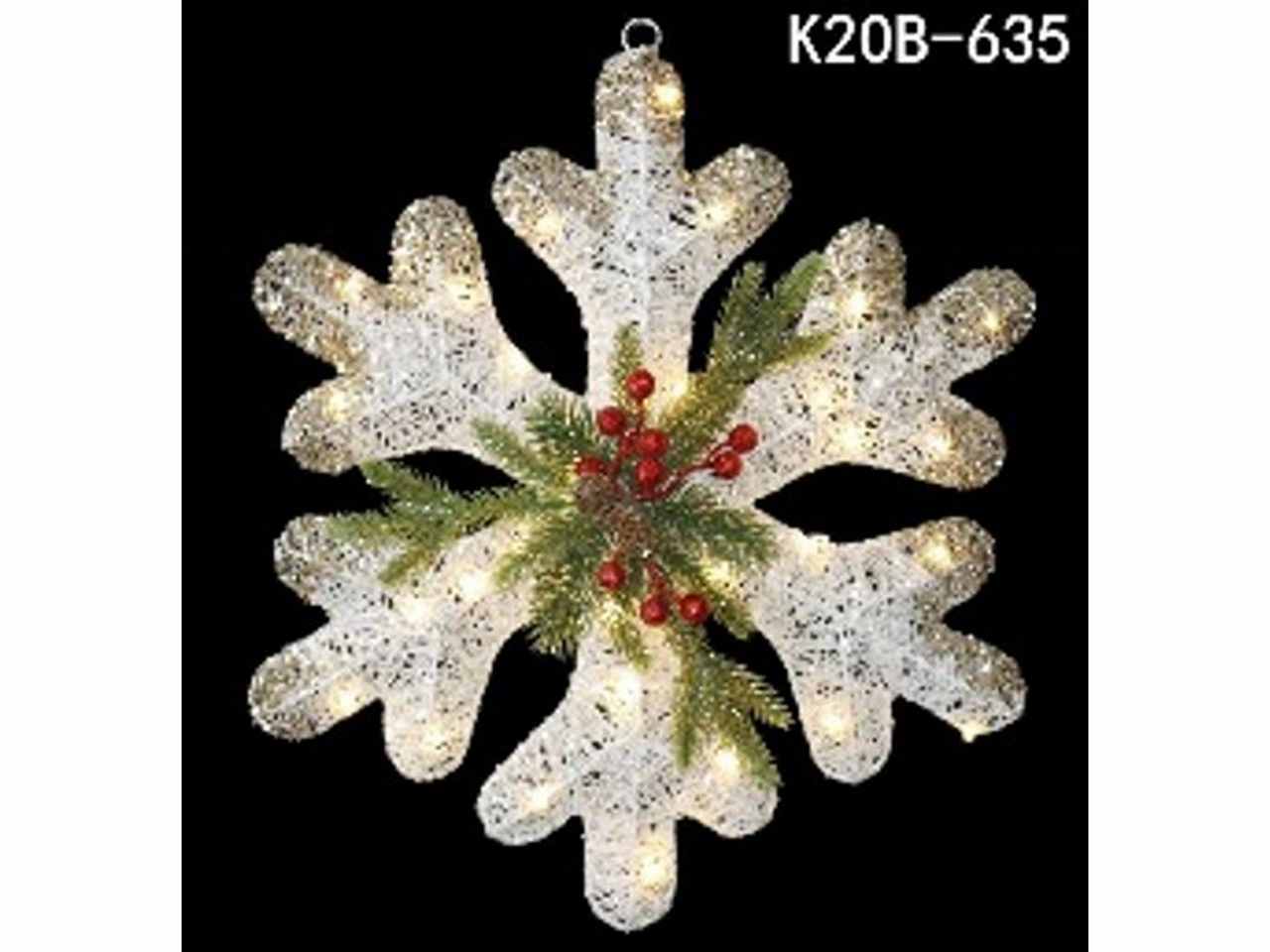 Ghirlanda metallo fiocco di neve 45cm c/30luci led calda ii mis.