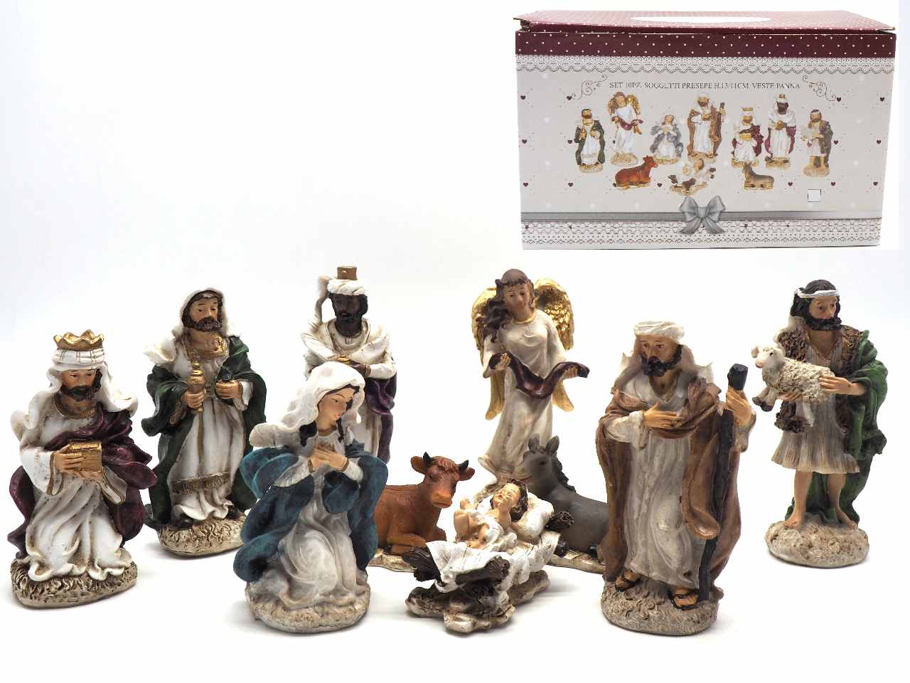 Soggetti presepe 13/11cm veste panna 10 pezzi