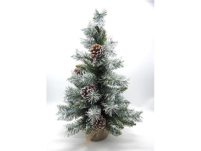 Albero pino nevato c/pigne b.juta 60cm