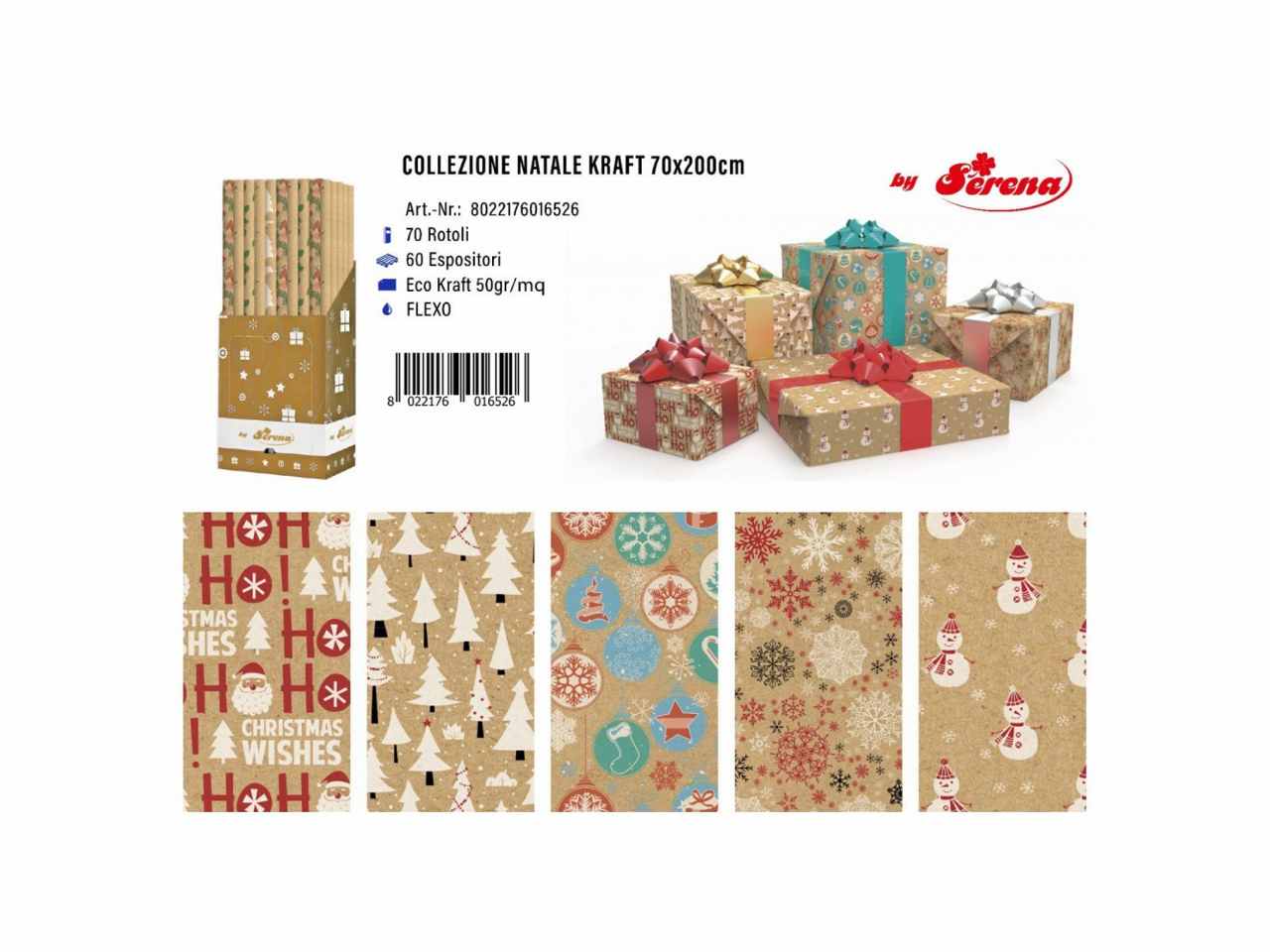 rotolo carta da regalo natalizia kraft 0,7x2mt