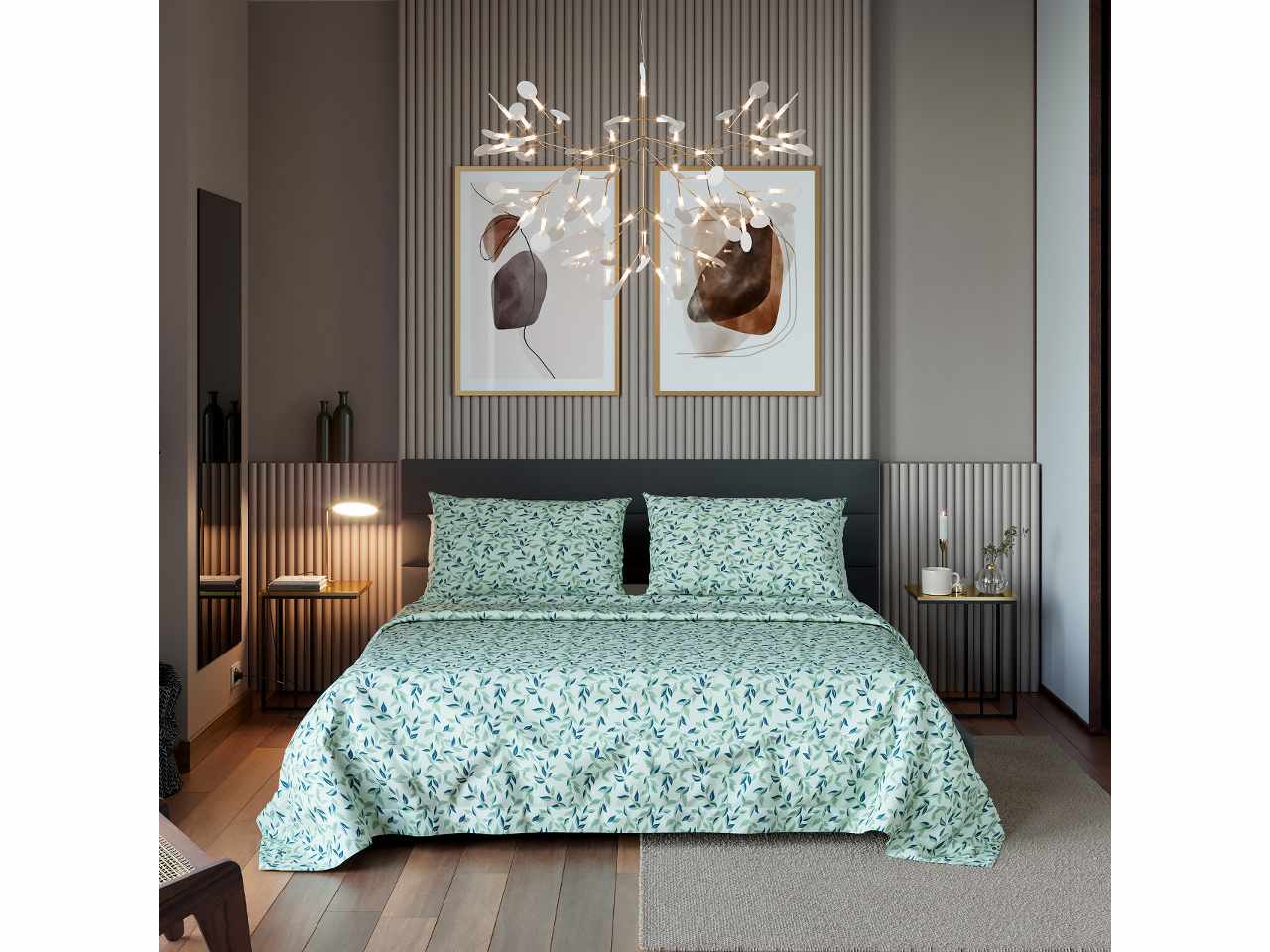Mister cotton completo letto matrimoniale decoro piante dal mondo