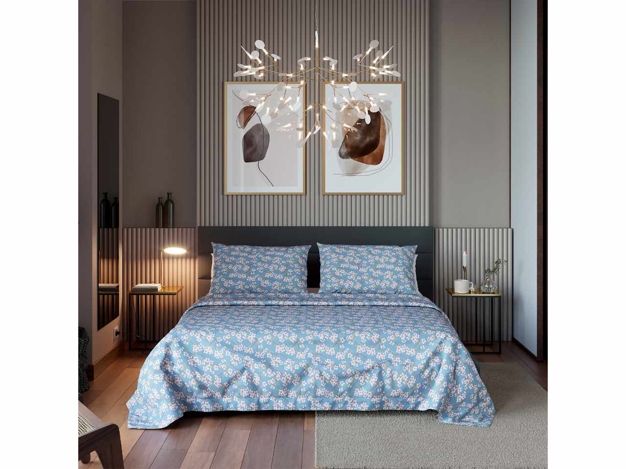 Mister cotton completo letto matrimoniale decoro piante dal mondo