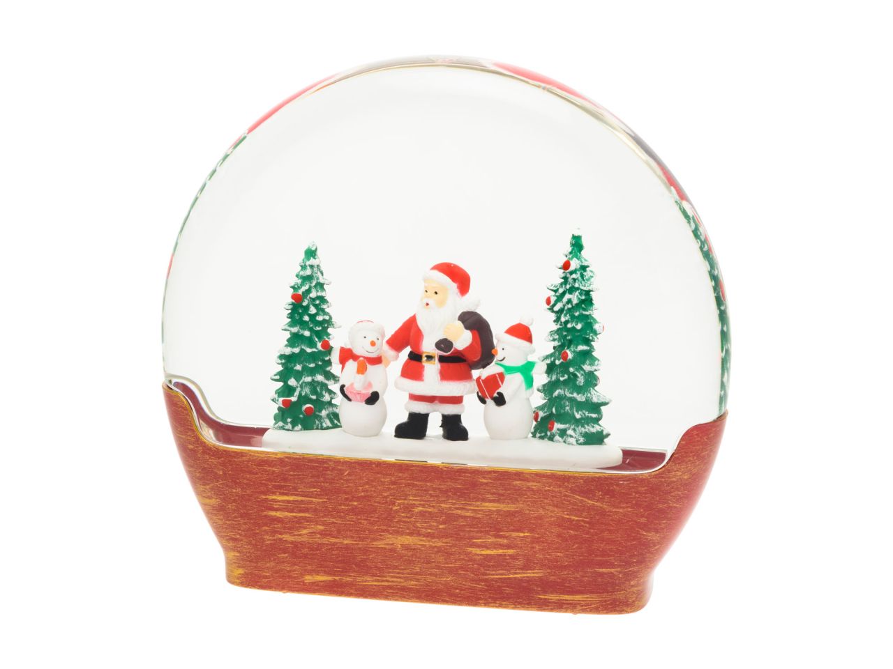 Decorazione in vetro panorama con paesaggio e babbo natale misura h.19cm con luci led effetto scintillante per uso interno