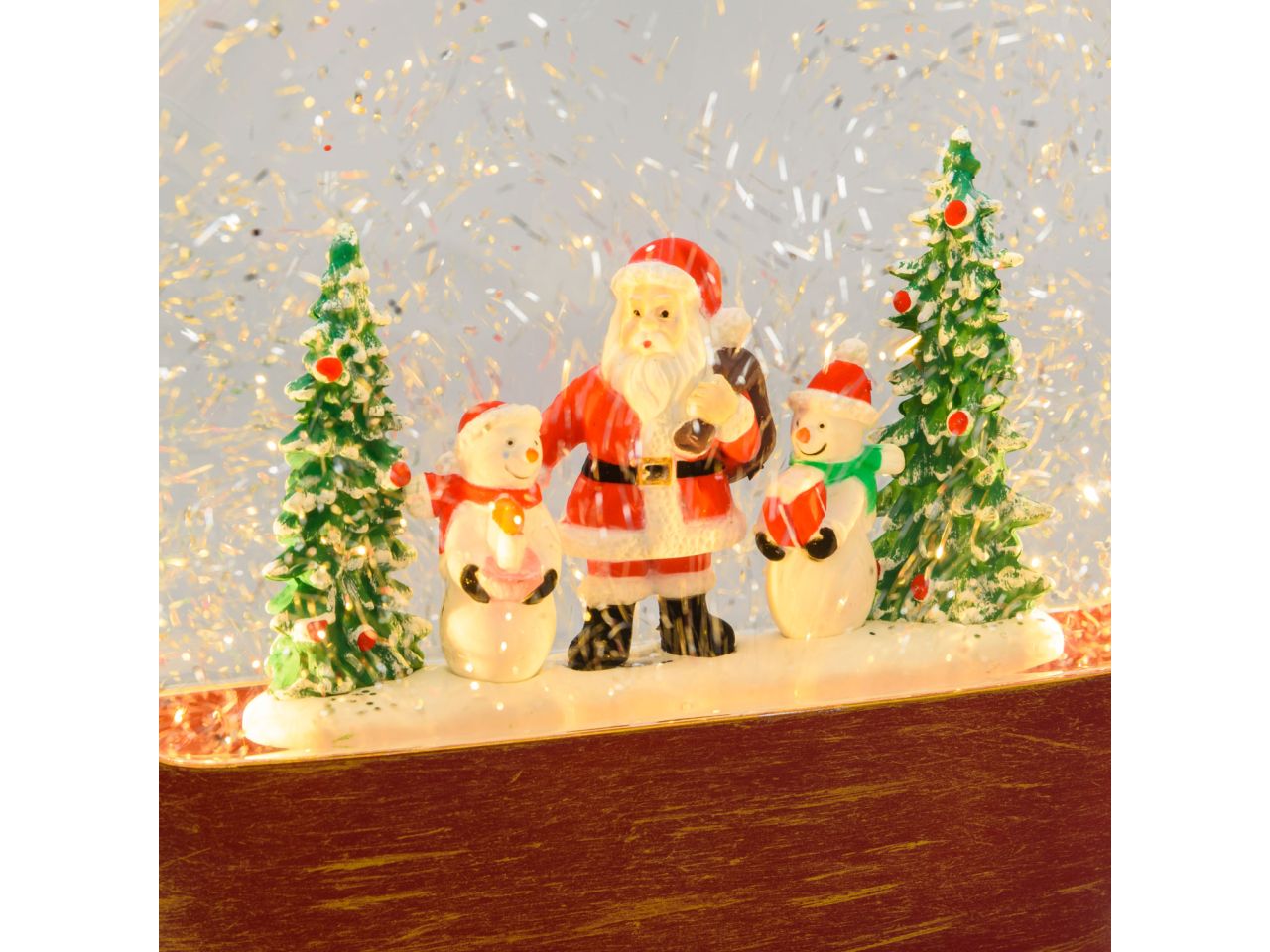 Decorazione in vetro panorama con paesaggio e babbo natale misura h.19cm con luci led effetto scintillante per uso interno
