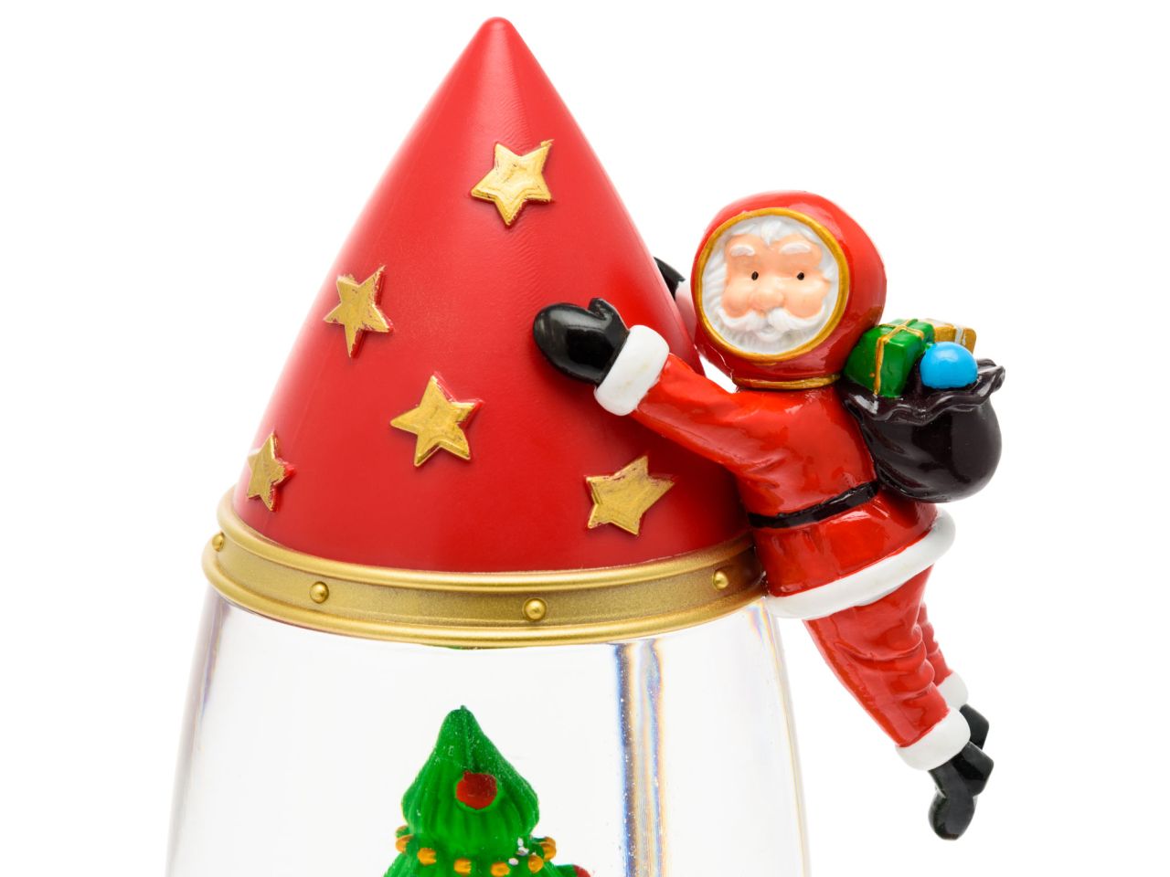 Razzo rocket con babbo natale astronauta misura h.27,5cm con effetto luminoso scintillante per uso interno