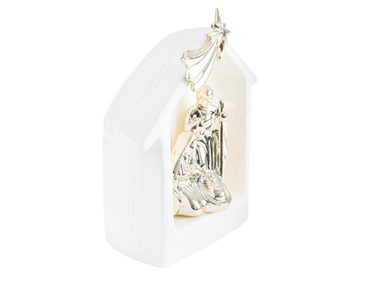 Sacra famiglia in porcellana con led 18,5x12xh.21,5cm