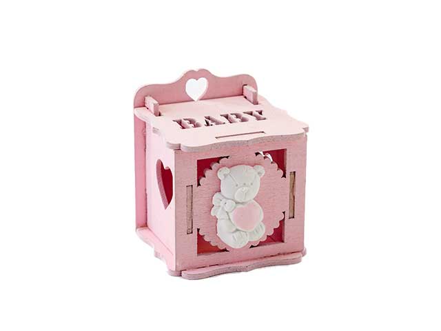 scatola legno orsetto rosa 5,5x5,5x7cm 53224