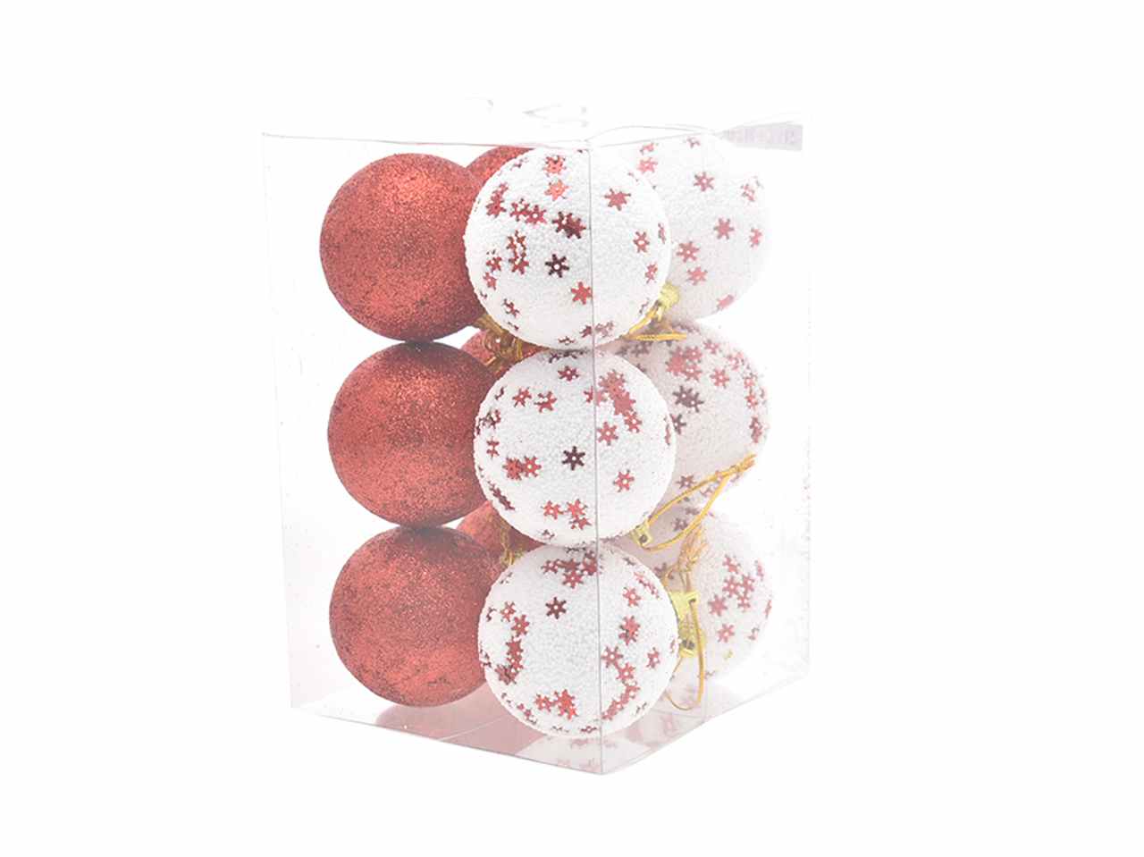Palle 12 pezzi 7cm con fiocchi di neve rosso
