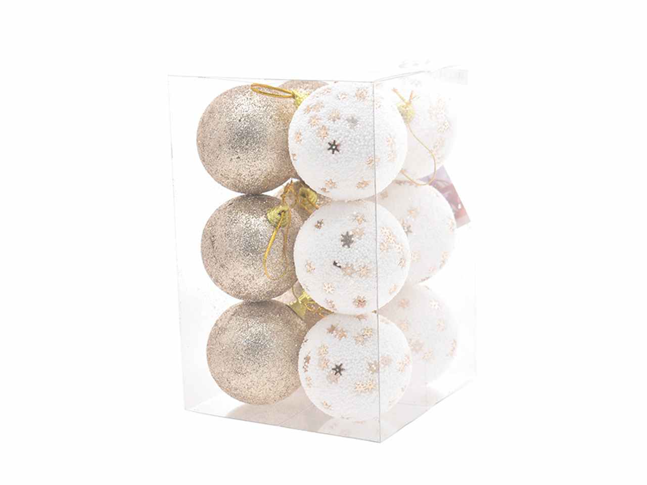 Palle 12pz 7cm con fiocchi di neve champagne