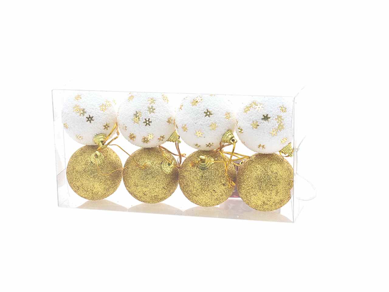 Palle 8 pezzi 6cm con fiocchi di neve oro