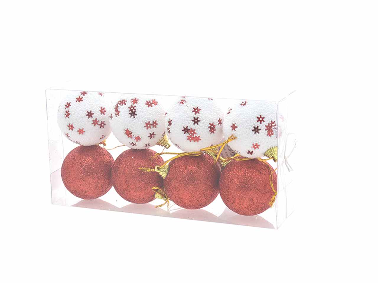 Palle 8 pezzi 6cm con fiocchi di neve rosso