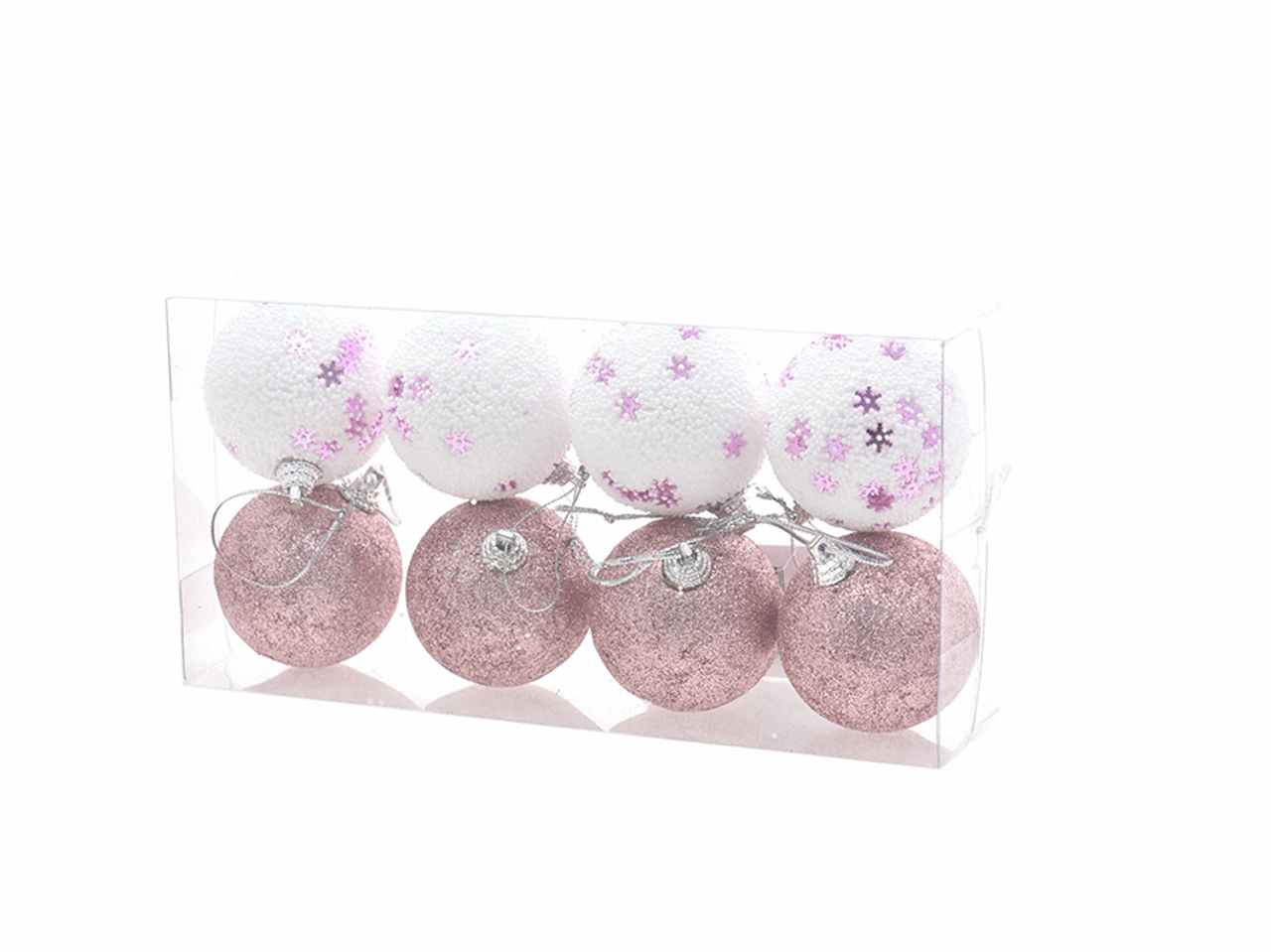 Palle 8 pezzi 6cm con fiocchi di neve rosa