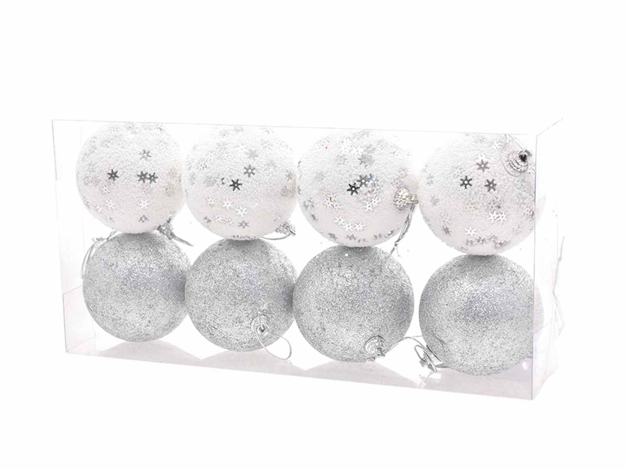 Palle 8 pezzi 8cm con fiocchi di neve argento