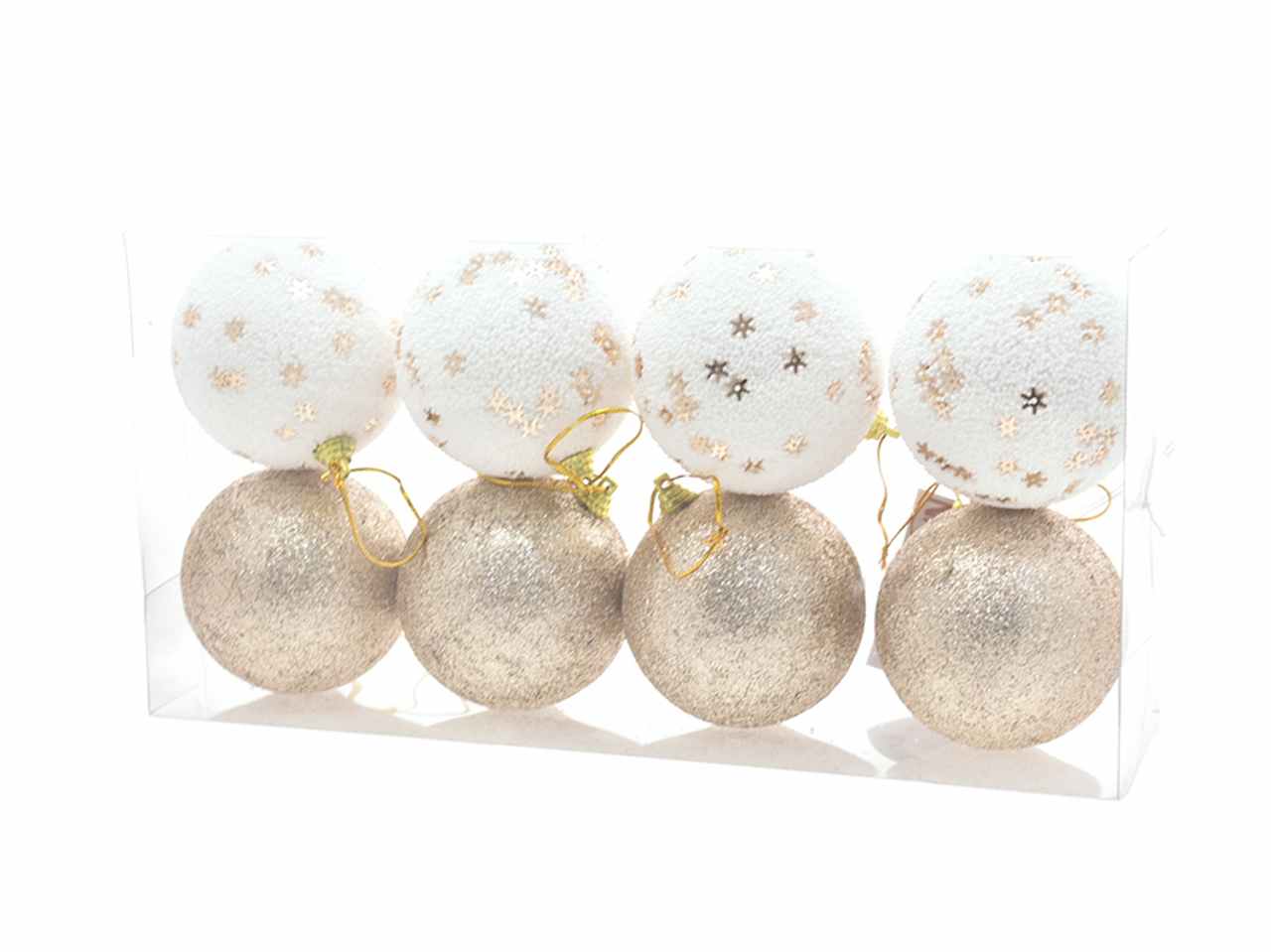 Palle 8 pezzi 8cm con fiocchi di neve champagne