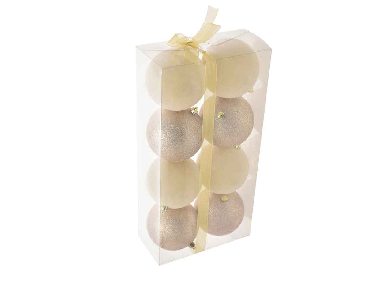 Palline natalizie champagne in velluto diametro 10cm - 8 pezzi
