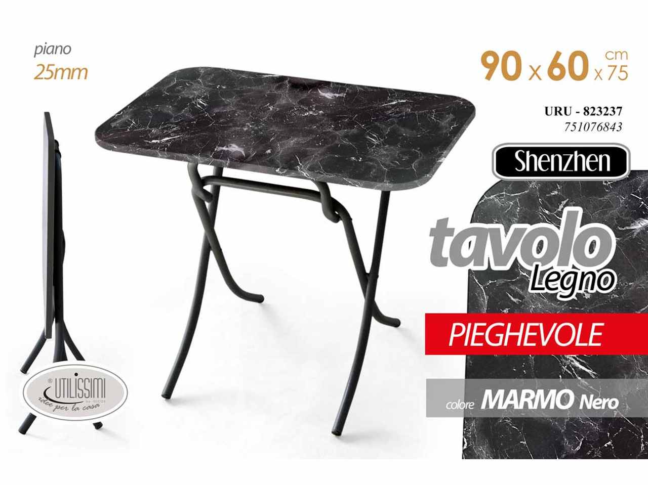 Tavolo ret.nero/marmo 90x60x75 823237