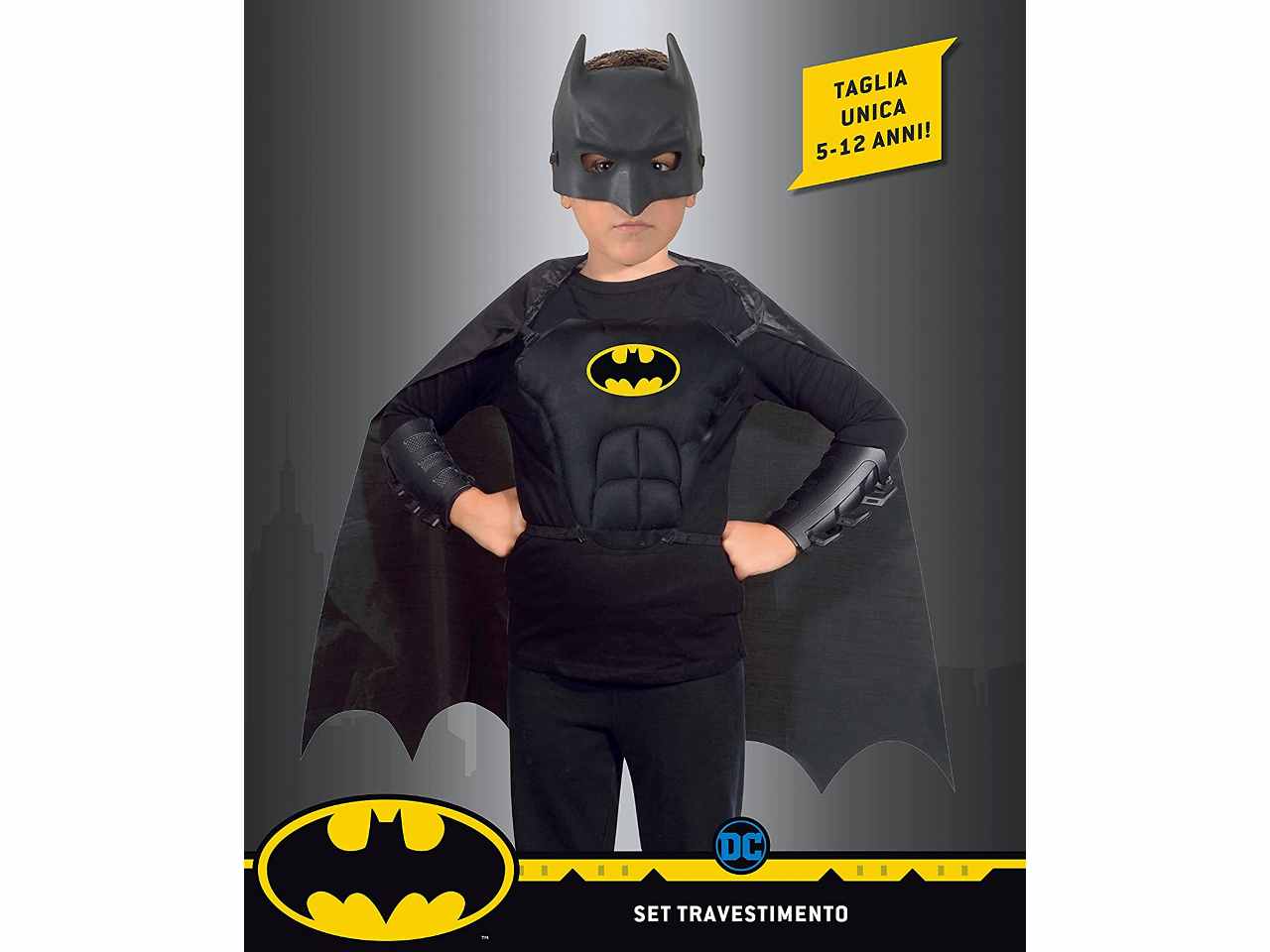 Costume batman set comprende maschera mantello corpetto e protezioni