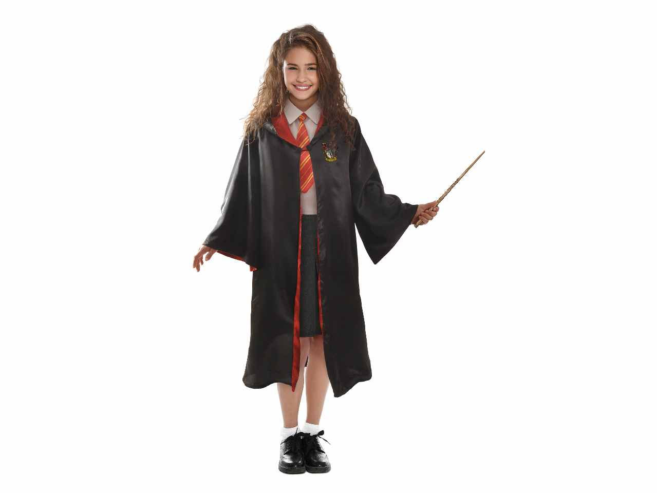 Costume di hermione comprende mantello con logo stampato e finta camicia con cravatta taglia 7-9 anni