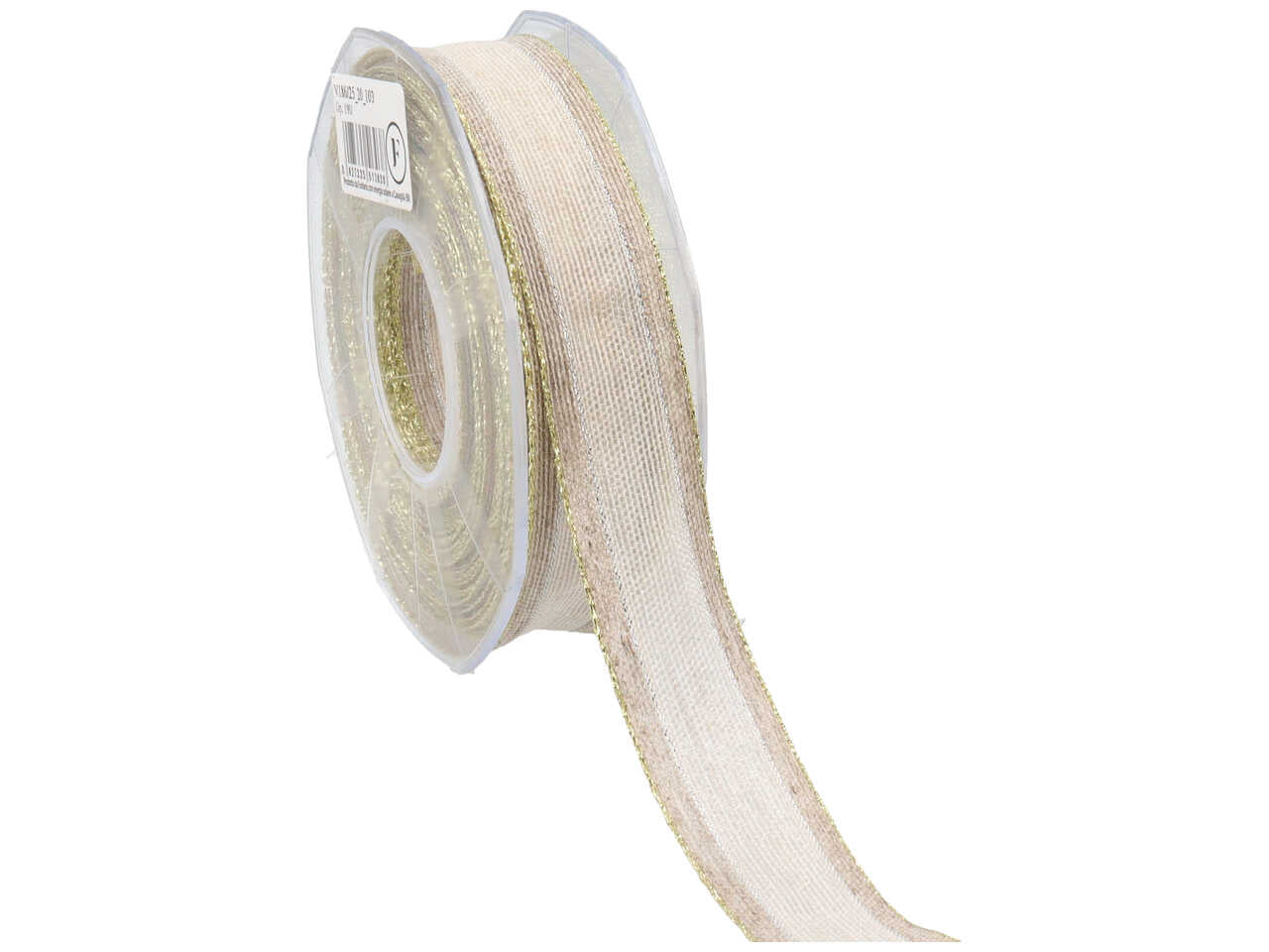 Nastro baccarat 25mm 20mt fine e brillante con bordi velati rame e fascia centrale in lino.