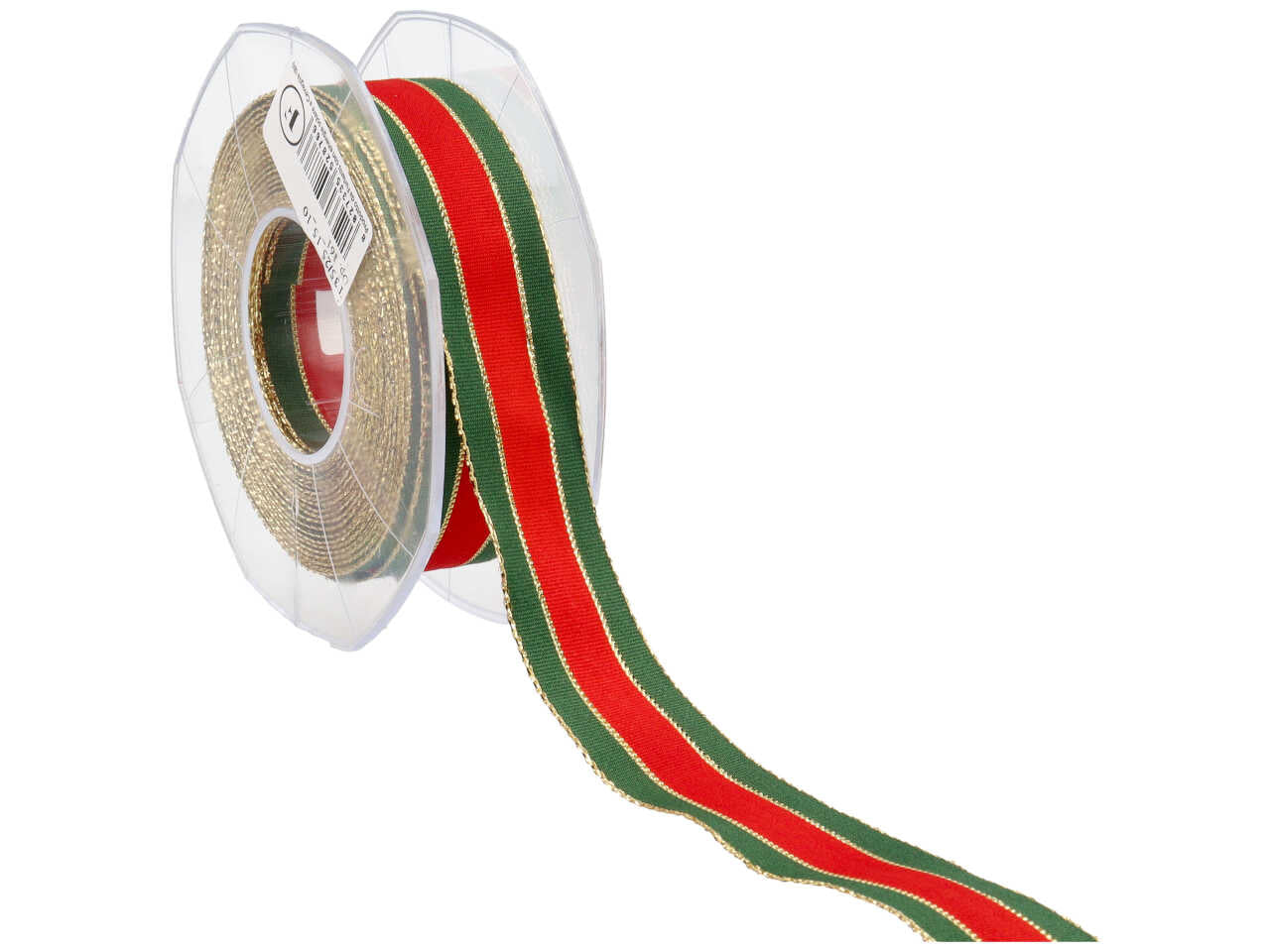 Nastro rigatone di natale 25mm 15mt multicolore verde oro e rosso