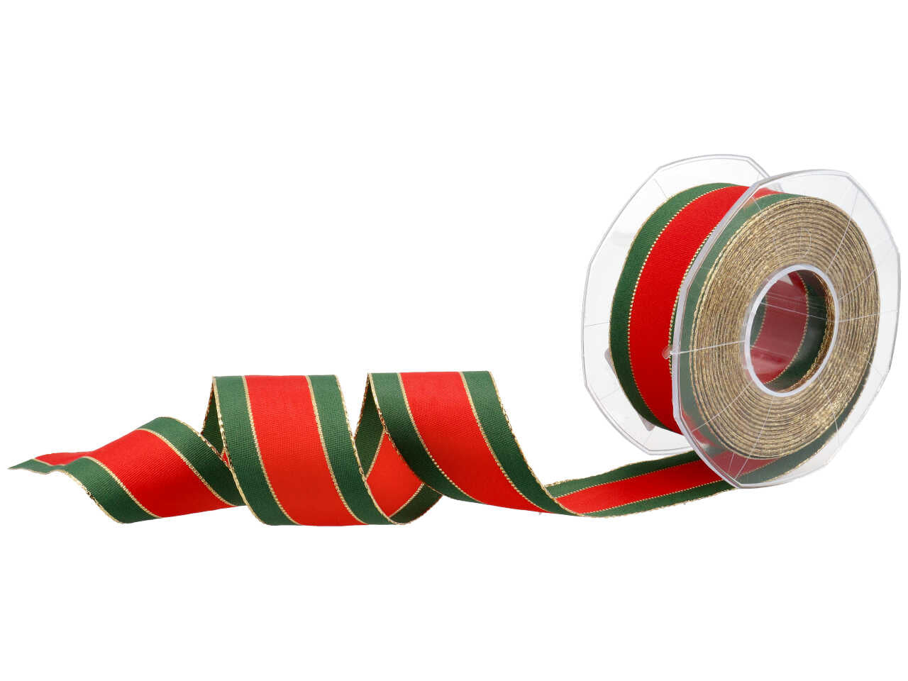 Nastro rigatone di natale 40mm 15mt multicolore verde oro e rosso