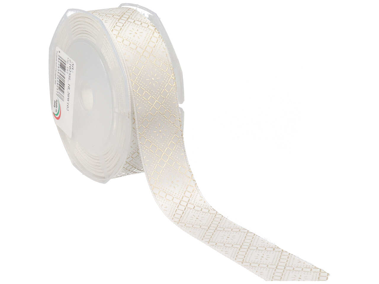 Nastro doppio raso 25mm 10mt bianco con elegante stampa oro
