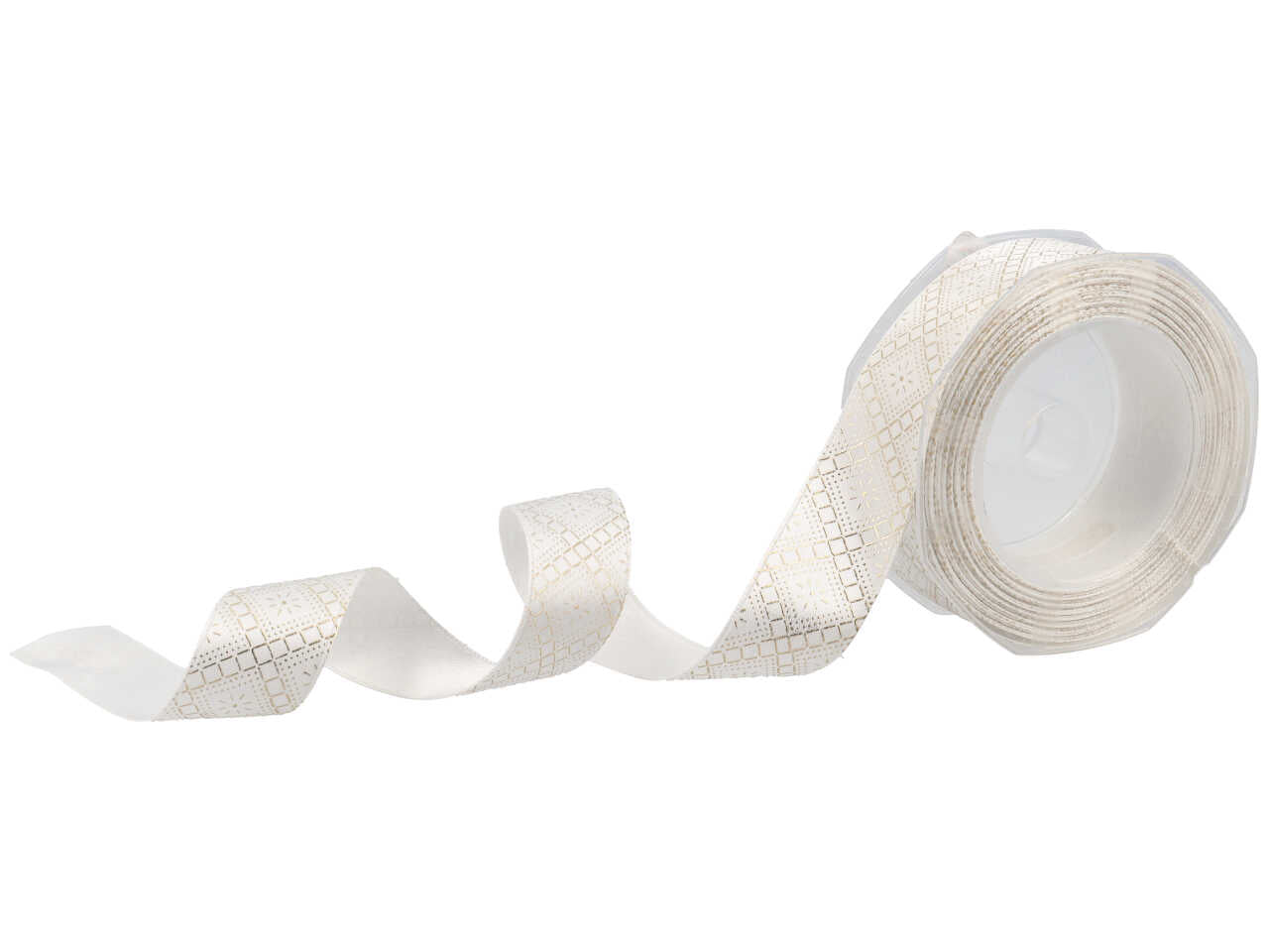 Nastro doppio raso 25mm 10mt bianco con elegante stampa oro