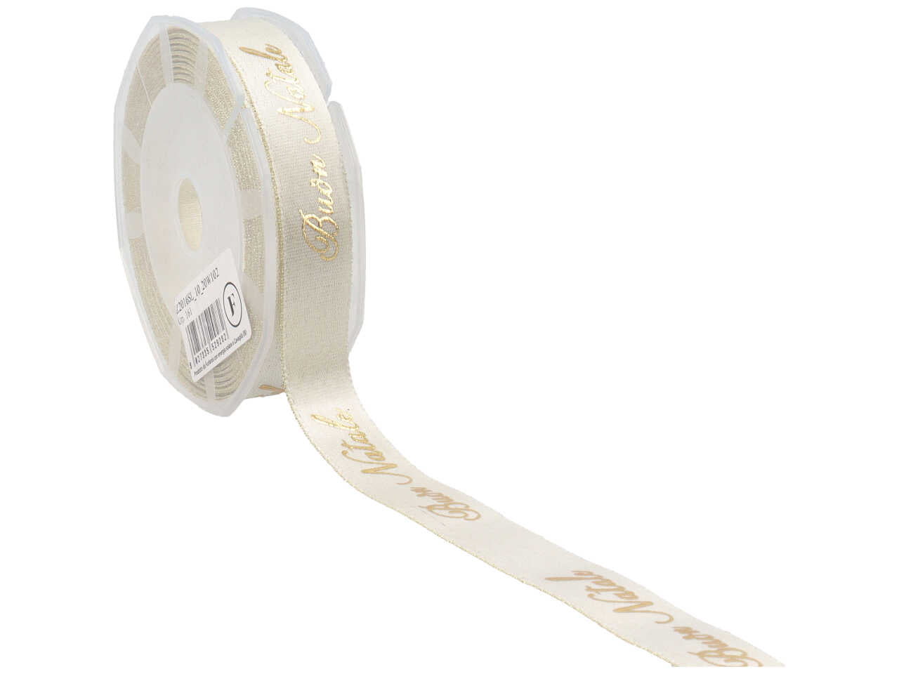 Nastro doppio raso boutiques con filato lamè 16mm 10mt ser bianco con decoro buon natale