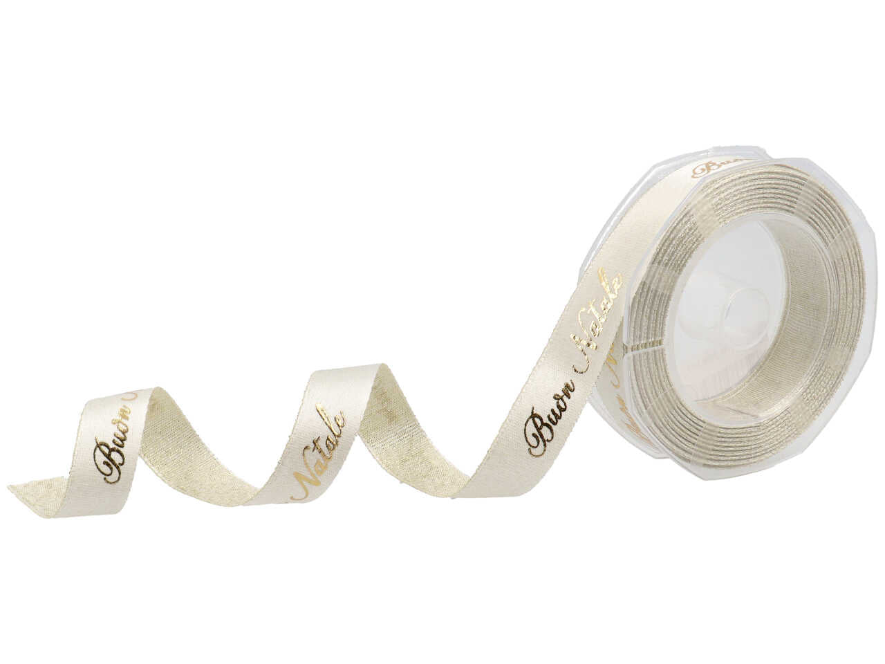 Nastro doppio raso boutiques con filato lamè 16mm 10mt ser bianco con decoro buon natale