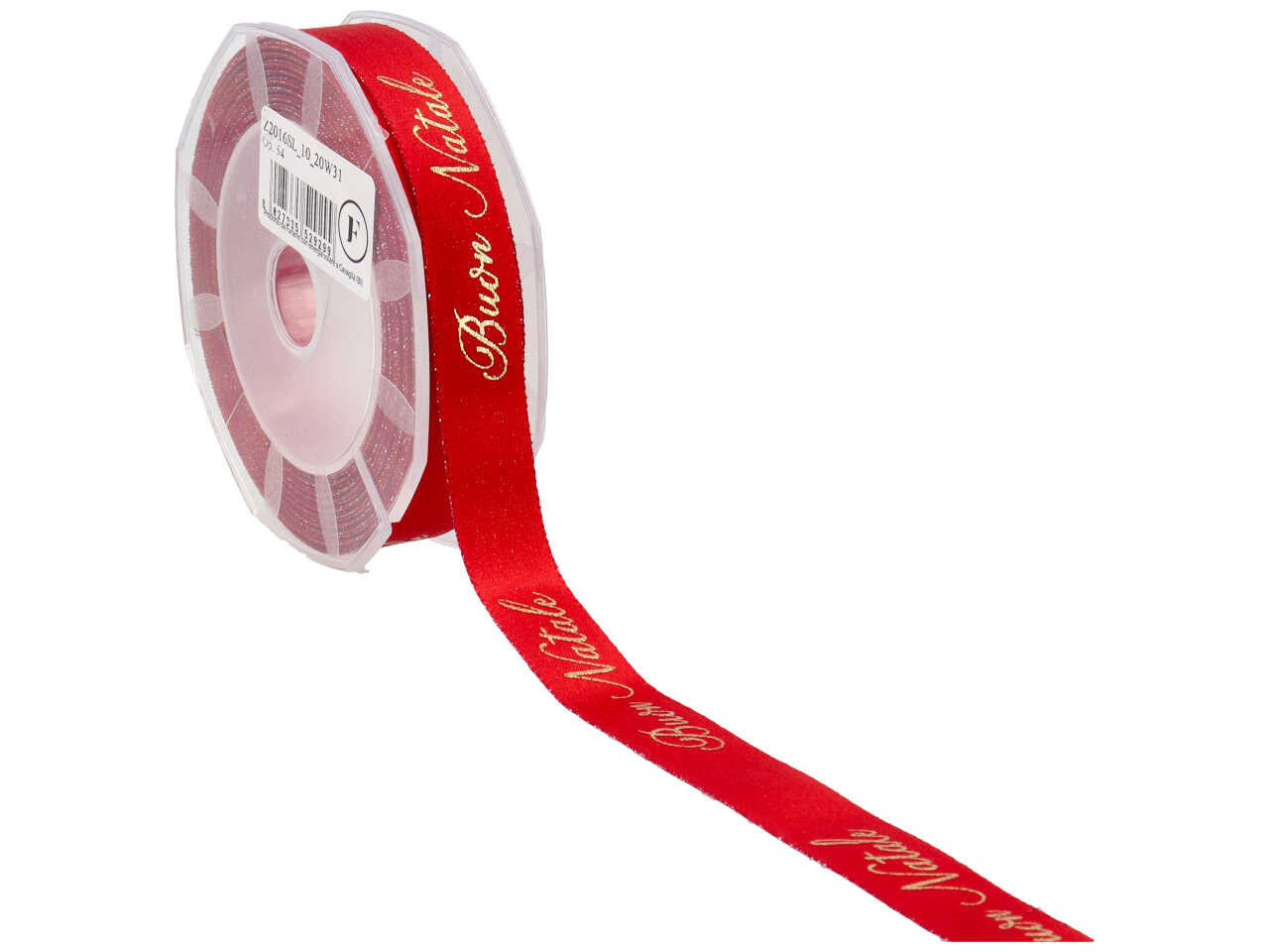 Nastro doppio raso boutiques con filato lamè 16mm 10mt ser rosso con decoro buon natale