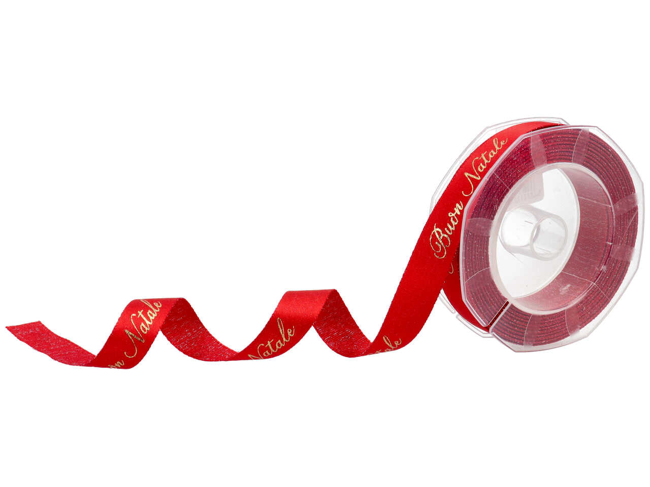 Nastro doppio raso boutiques con filato lamè 16mm 10mt ser rosso con decoro buon natale