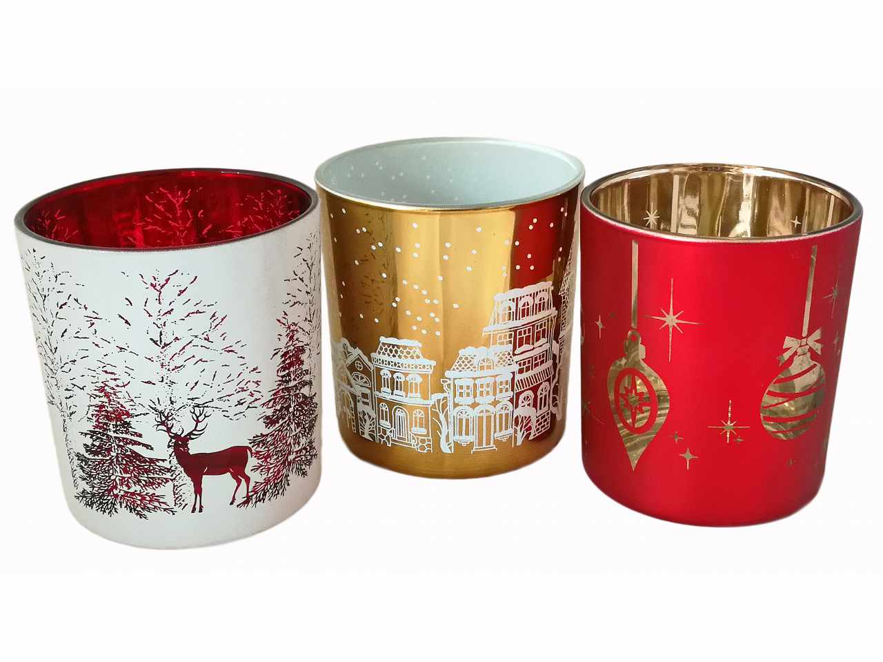 Porta candele vetro con disegni natale