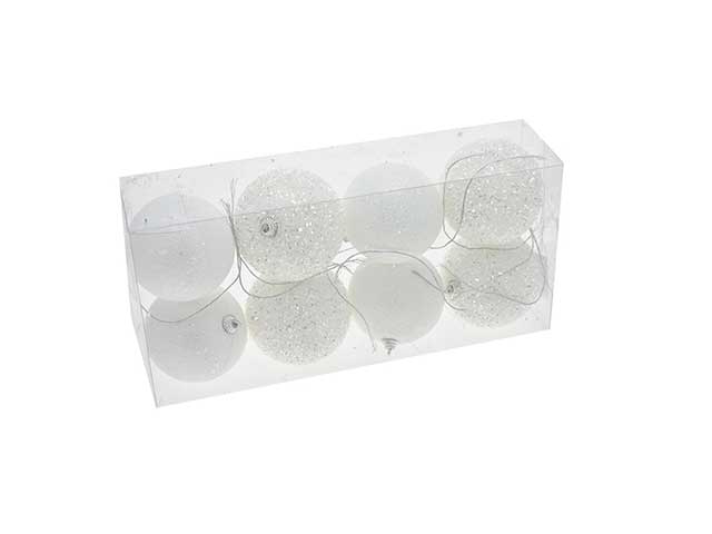sfera 8cm 8pz bianca innevato 54610472