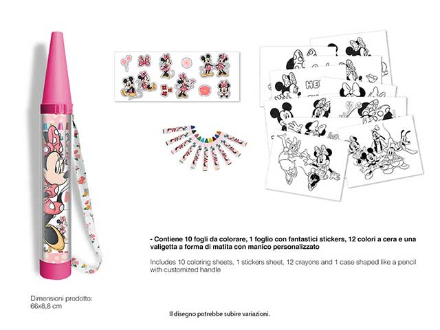 Set da colorare MC contenitore con stickers, 10 fogli da colorare e 12 colori a cera Minnie