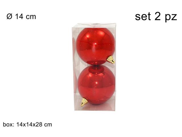 palline natalizie lucide rosse diametro 14cm - 2 pezzi
