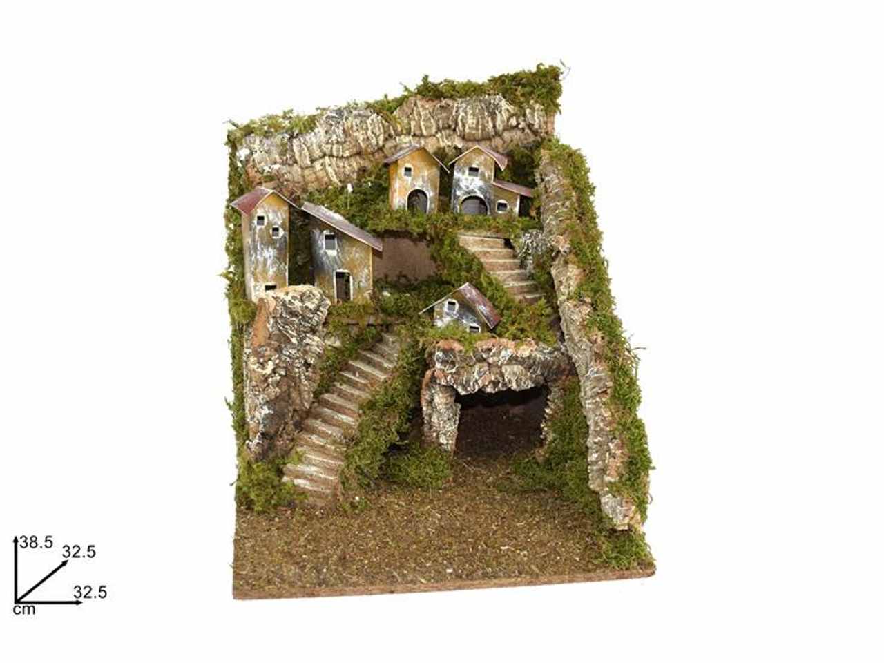 Ambientazione con villaggio/grotta/scale 32,5x32,5x38,5cm vuoto