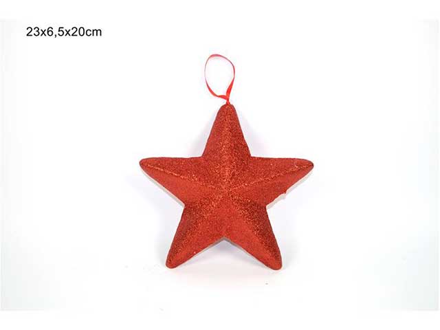 pendente natalizio stella rossa glitterato 23cm