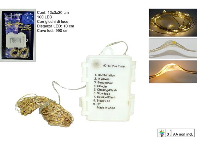 Catena luci 100 led con giochi classic a batteria