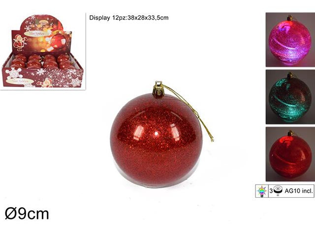 sfera 9cm rosso con luce al004635