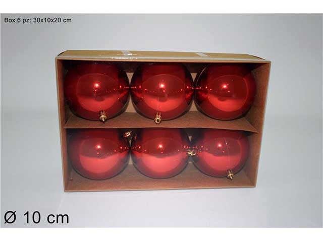 palline natalizie lucide rosso diametro 10cm - 6 pezzi