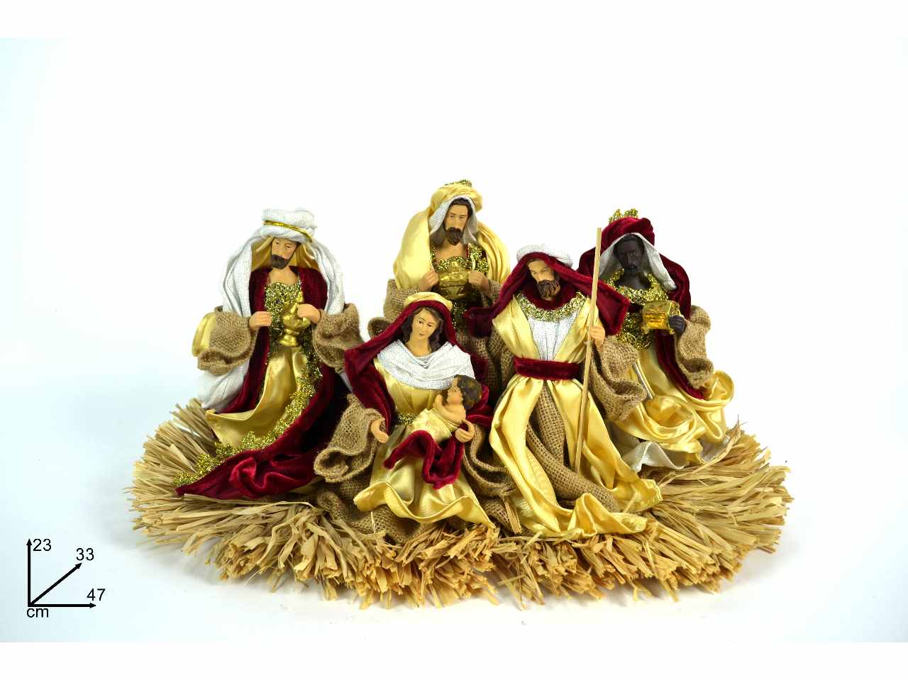 Nativita' su giaciglio paglia 23x33x47cm