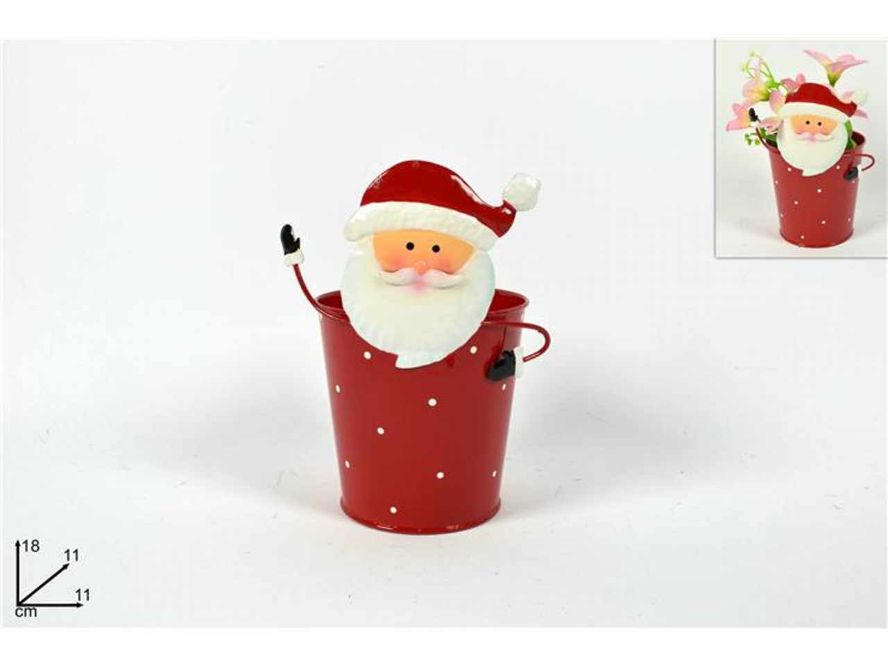 Vaso portapianta latta babbo natale 18cm
