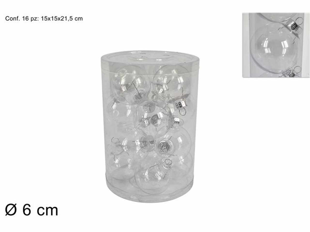 Palle d.6cm 16 pezzi plastica trasparente