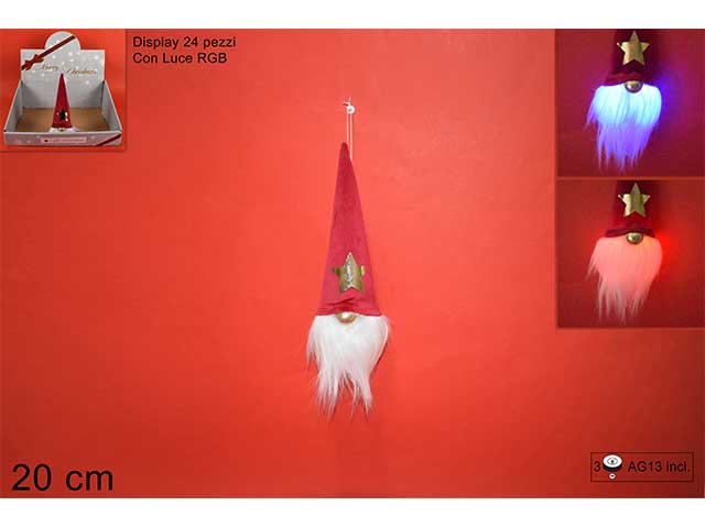 Gnomo con cappello rosso luce 20cm mn001287