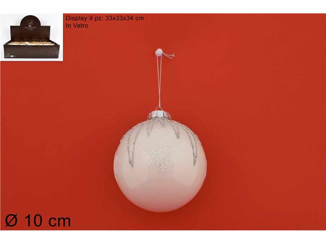 Palla vetro d.10cm bianca con fiocchi di neve