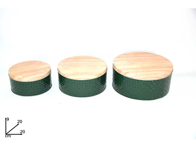 scatola tonda latta 3 pezzieff.legno cm002638