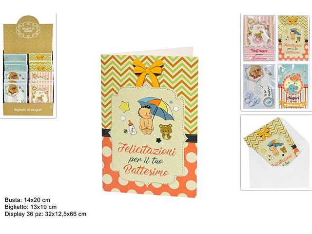 Biglietto auguri battesimo con busta modelli assortiti 13x19 cm